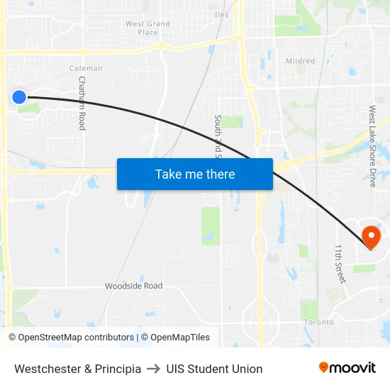 Westchester & Principia to UIS Student Union map