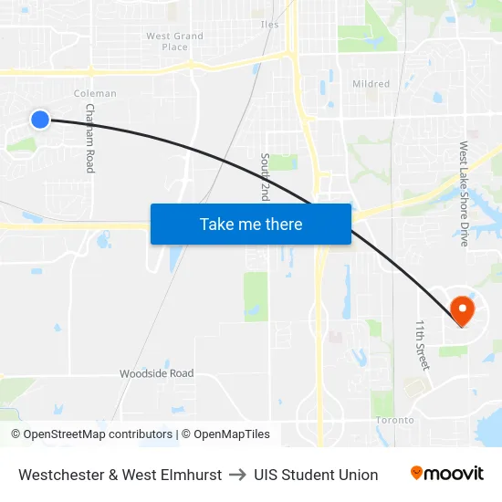 Westchester & West Elmhurst to UIS Student Union map