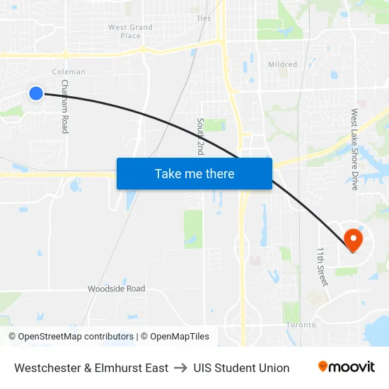 Westchester & Elmhurst East to UIS Student Union map