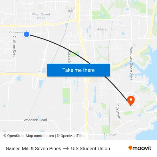 Gaines Mill & Seven Pines to UIS Student Union map