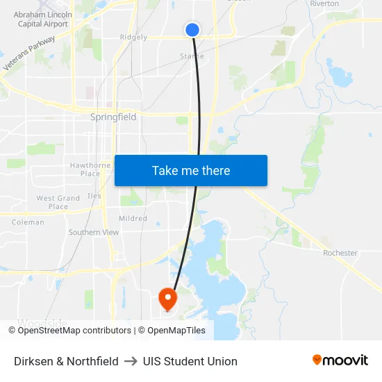 Dirksen & Northfield to UIS Student Union map