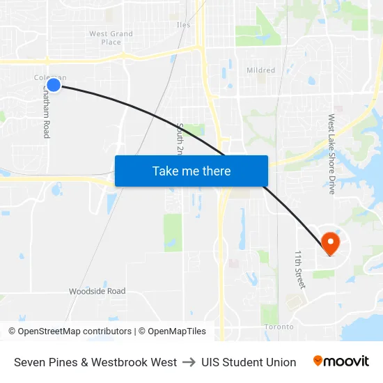 Seven Pines & Westbrook West to UIS Student Union map