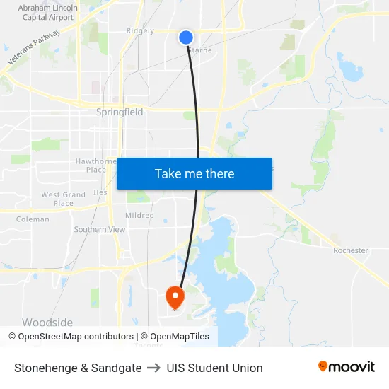 Stonehenge & Sandgate to UIS Student Union map