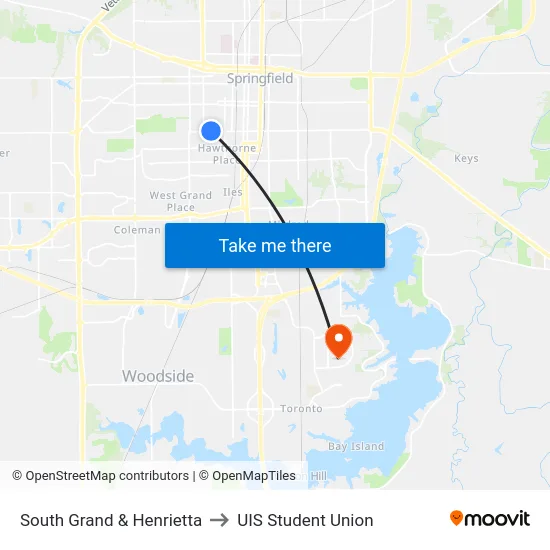 South Grand & Henrietta to UIS Student Union map
