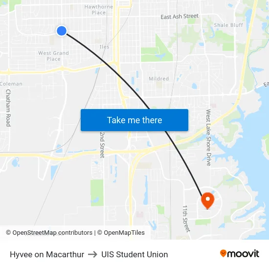 Hyvee on Macarthur to UIS Student Union map