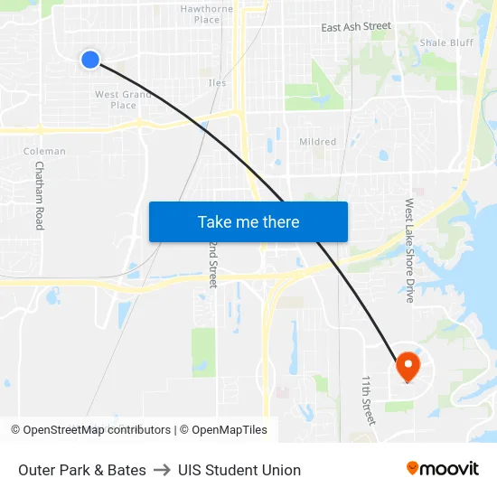 Outer Park & Bates to UIS Student Union map