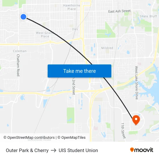 Outer Park & Cherry to UIS Student Union map