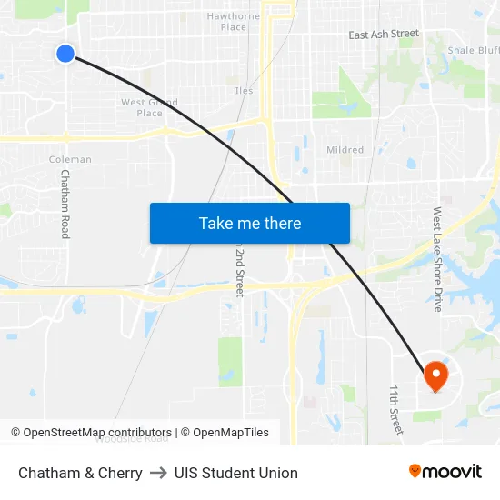 Chatham & Cherry to UIS Student Union map