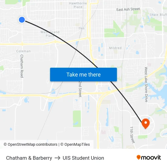 Chatham & Barberry to UIS Student Union map