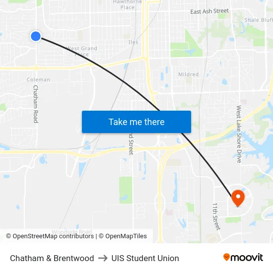 Chatham & Brentwood to UIS Student Union map