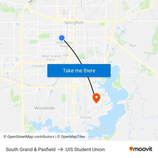 South Grand & Pasfield to UIS Student Union map