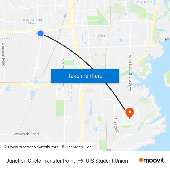 Junction Circle Transfer Point to UIS Student Union map