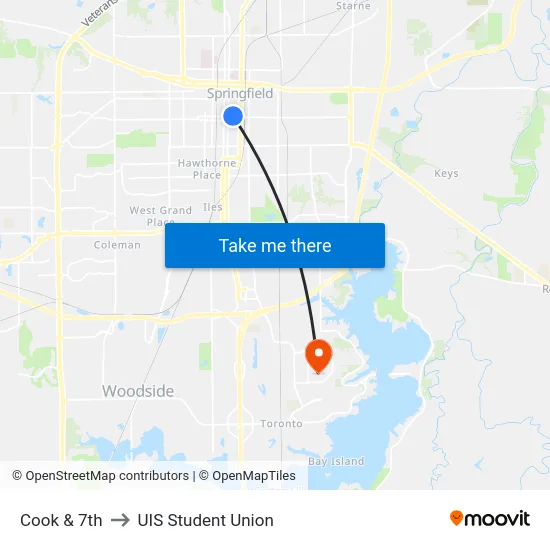 Cook & 7th to UIS Student Union map