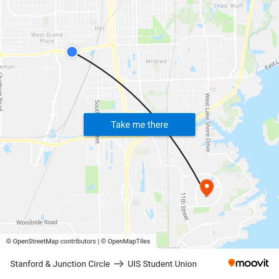 Stanford & Junction Circle to UIS Student Union map