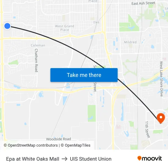 Epa at White Oaks Mall to UIS Student Union map