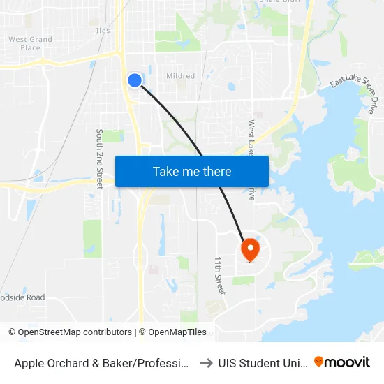 Apple Orchard & Baker/Professional to UIS Student Union map