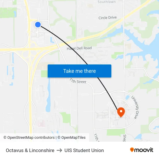 Octavus & Linconshire to UIS Student Union map