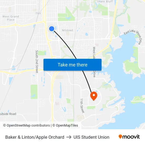 Baker & Linton/Apple Orchard to UIS Student Union map