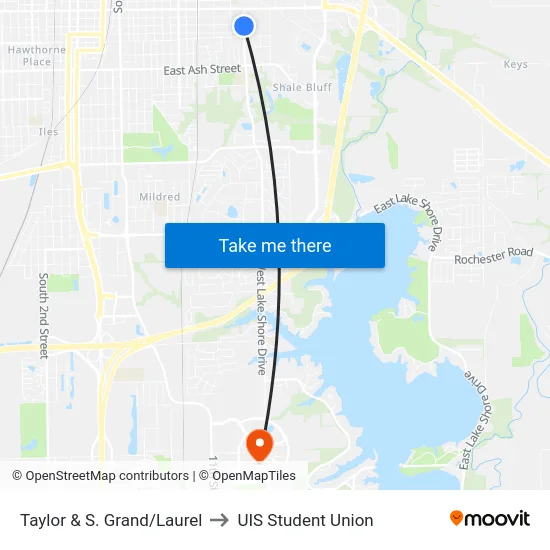 Taylor & S. Grand/Laurel to UIS Student Union map