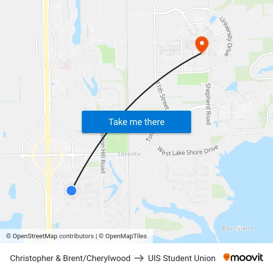 Christopher & Brent/Cherylwood to UIS Student Union map