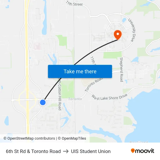 6th St Rd & Toronto Road to UIS Student Union map