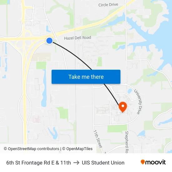 6th St Frontage Rd E & 11th to UIS Student Union map