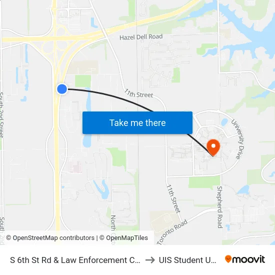 S 6th St Rd & Law Enforcement Center to UIS Student Union map