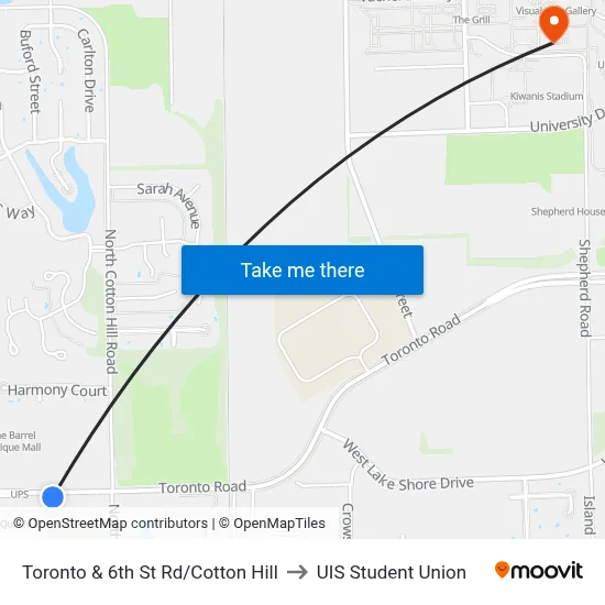 Toronto & 6th St Rd/Cotton Hill to UIS Student Union map