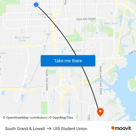 South Grand & Lowell to UIS Student Union map