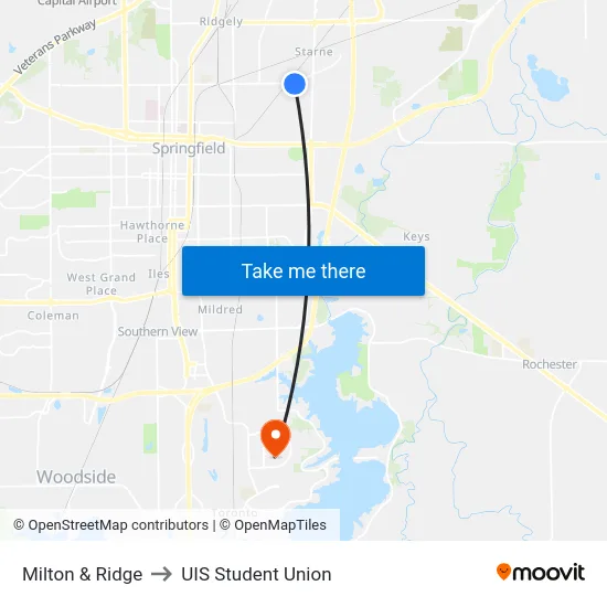 Milton & Ridge to UIS Student Union map