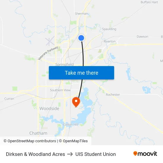 Dirksen & Woodland Acres to UIS Student Union map