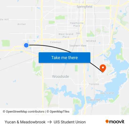 Yucan & Meadowbrook to UIS Student Union map