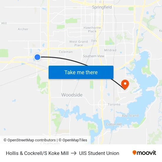 Hollis & Cockrell/S Koke Mill to UIS Student Union map