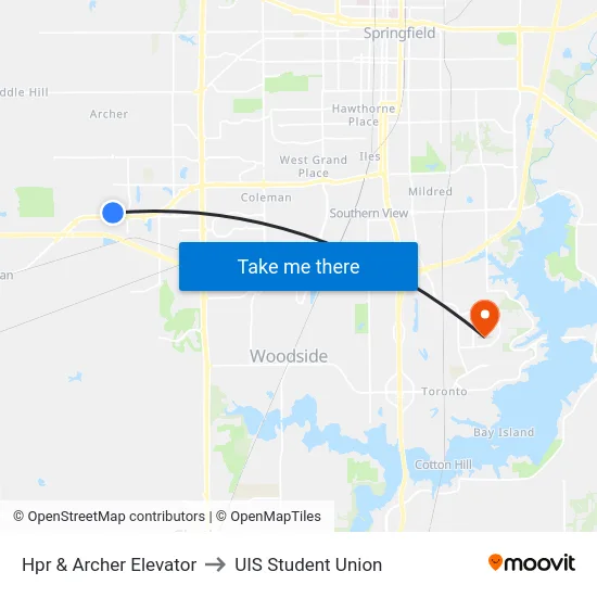 Hpr & Archer Elevator to UIS Student Union map