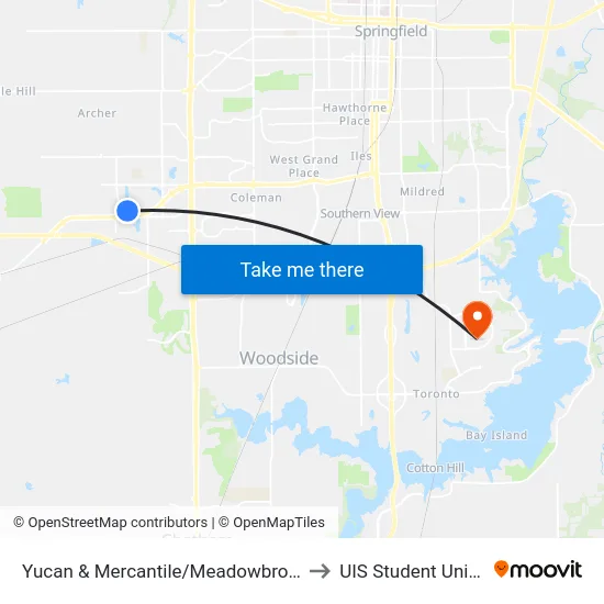 Yucan & Mercantile/Meadowbrook to UIS Student Union map