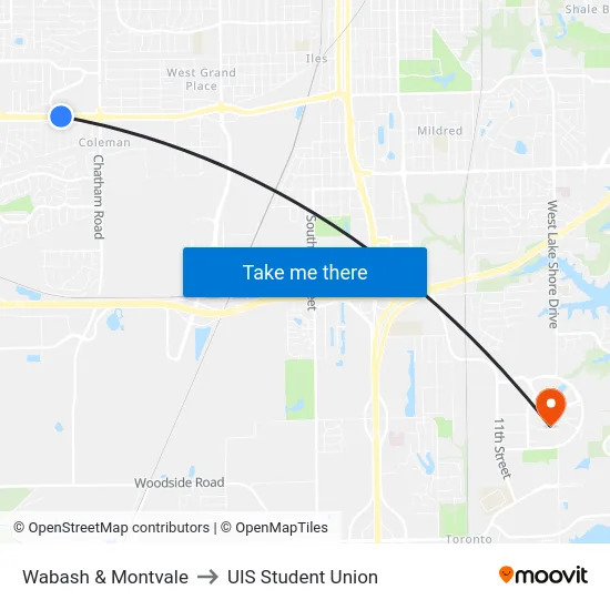 Wabash & Montvale to UIS Student Union map