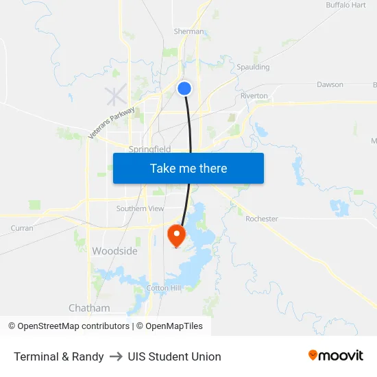 Terminal & Randy to UIS Student Union map