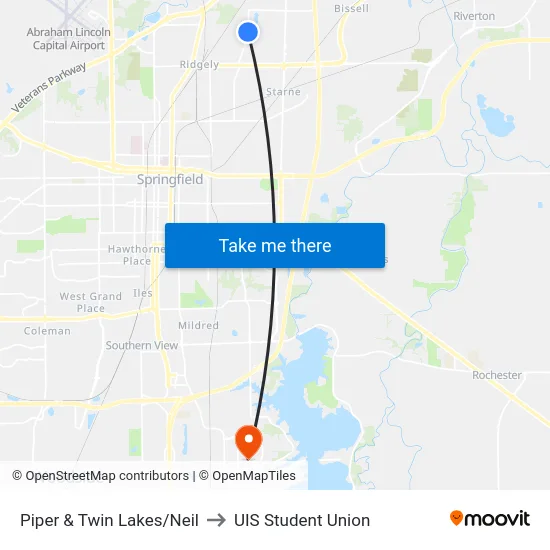 Piper & Twin Lakes/Neil to UIS Student Union map