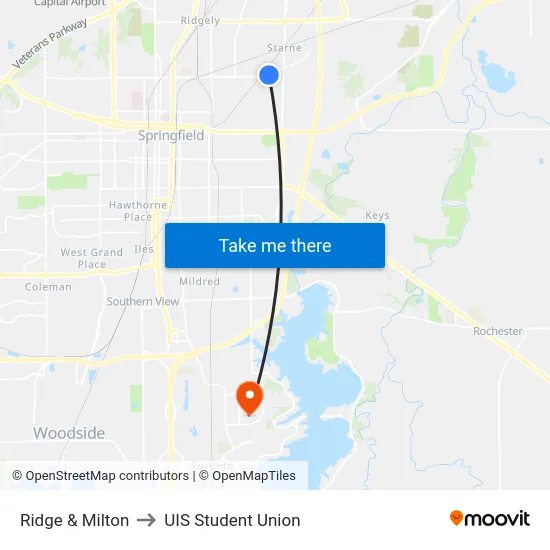 Ridge & Milton to UIS Student Union map
