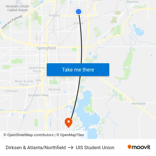 Dirksen & Atlanta/Northfield to UIS Student Union map