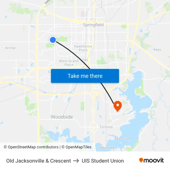 Old Jacksonville & Crescent to UIS Student Union map