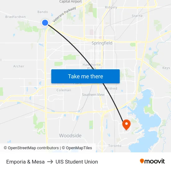Emporia & Mesa to UIS Student Union map