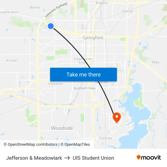 Jefferson & Meadowlark to UIS Student Union map