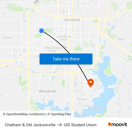 Chatham & Old Jacksonville to UIS Student Union map