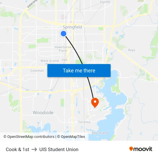 Cook & 1st to UIS Student Union map