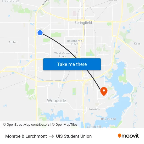Monroe & Larchmont to UIS Student Union map