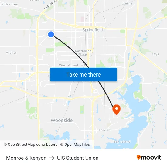 Monroe & Kenyon to UIS Student Union map