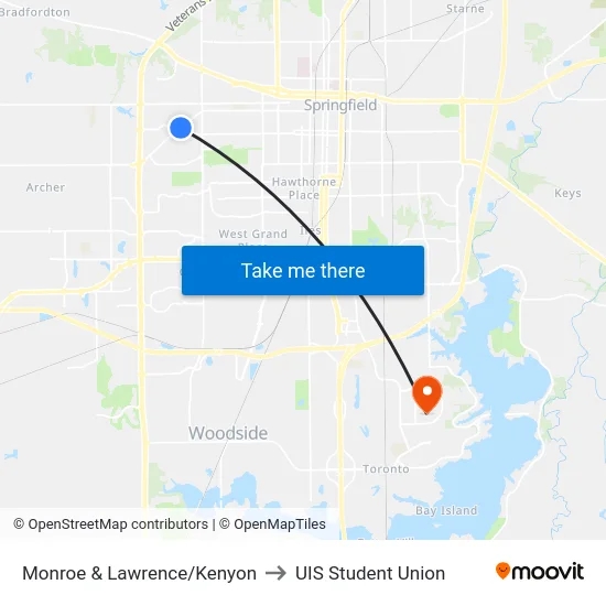 Monroe & Lawrence/Kenyon to UIS Student Union map