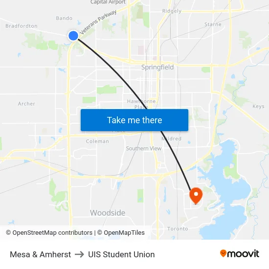 Mesa & Amherst to UIS Student Union map