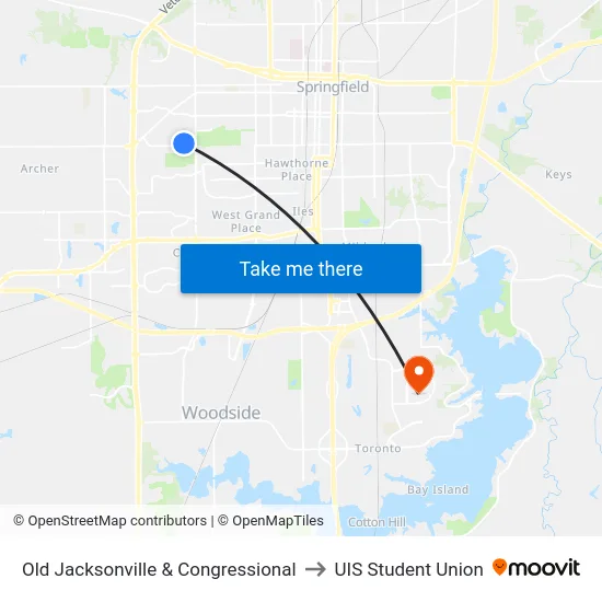 Old Jacksonville & Congressional to UIS Student Union map